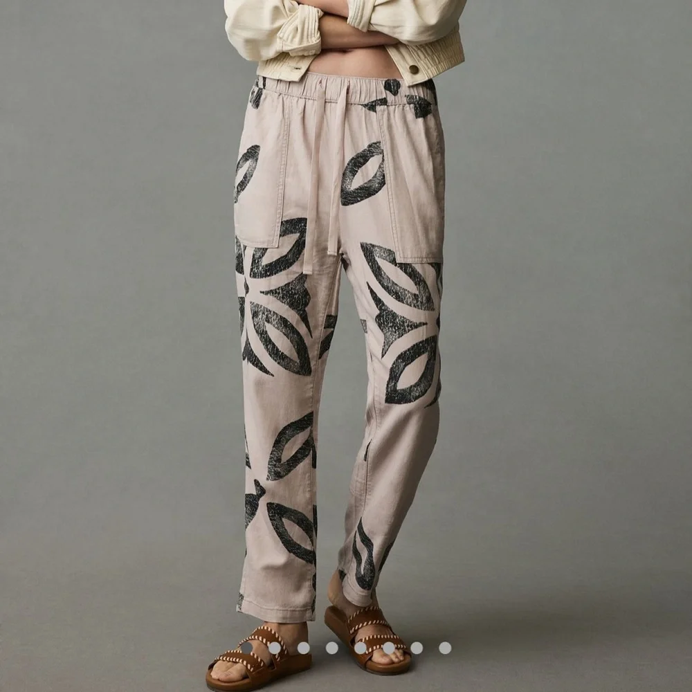 Anthropologie Pilcro Betty Drawstring Linen Pant in Blush / Grey Size XS - Picture 3 of 8